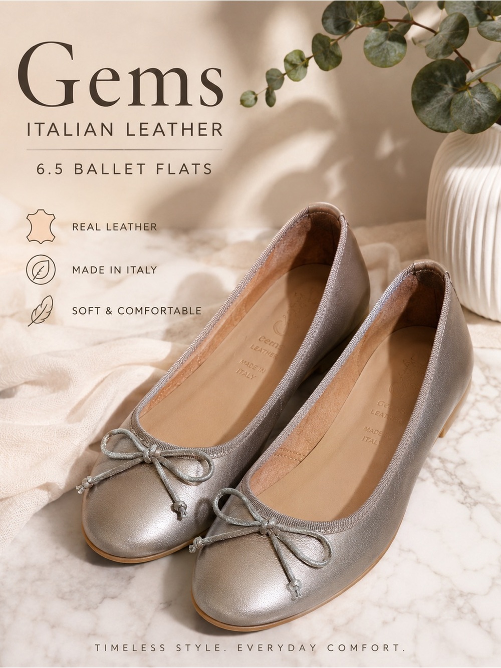 $179 Gems Italian Leather Ballet Flats – Size 6.5